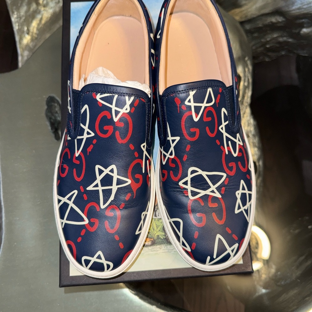 Gucci Navy and Red Slip-On Sneakers - Picture 2 of 6
